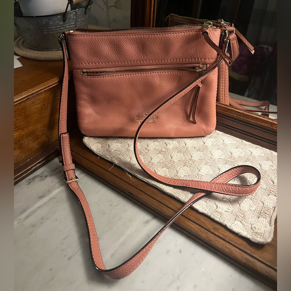 KATE SPADE Classic Jackson Street Gabriele Leather Crossbody Purse Pink Gold GUC